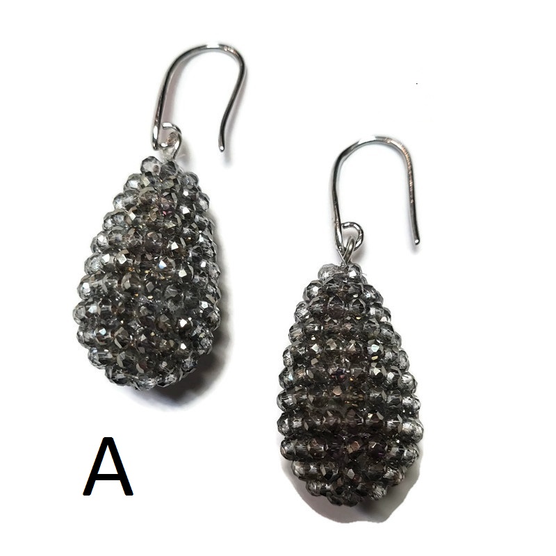 Earring crystal droplet silver & dark colors