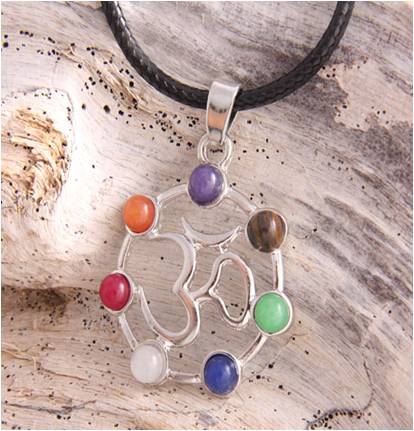 Ketting kort Ohm en chakra steentjes