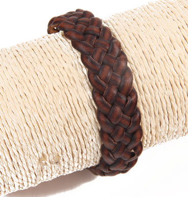 Leren armband braid brown