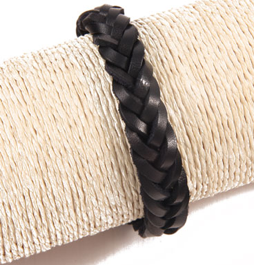 Leren armband braid black