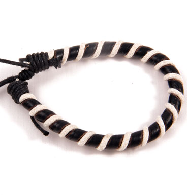 Leren armband rope black & white