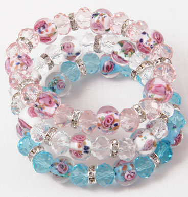 Bracelet Pink roses and crystal