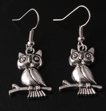 Earrings Owl on branch