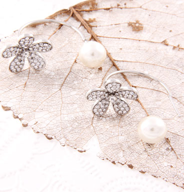 Earrings Double dot pearly and strass flower