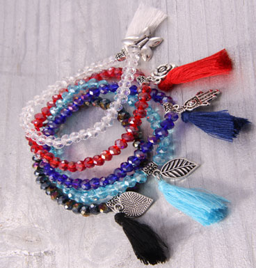 Bracelet Crystal, charm and tassle