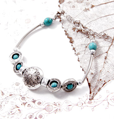 Bracelet turqoise and silver flower