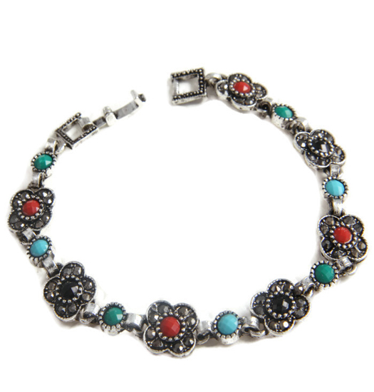 Bracelet marcasite and color flowers