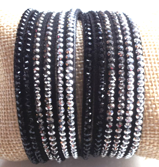 Armband white,grey, black double glitter wrap