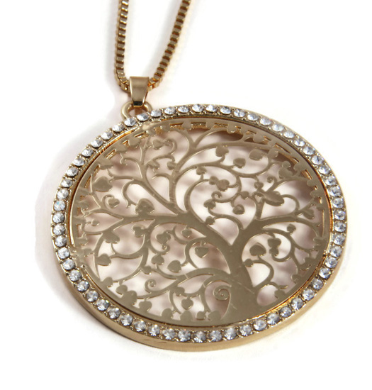 Ketting Tree of life XL with strass circle