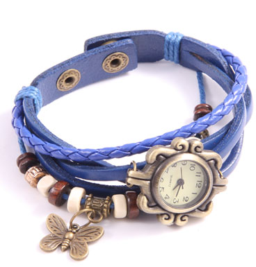 Leather watch Push Button Butterfly