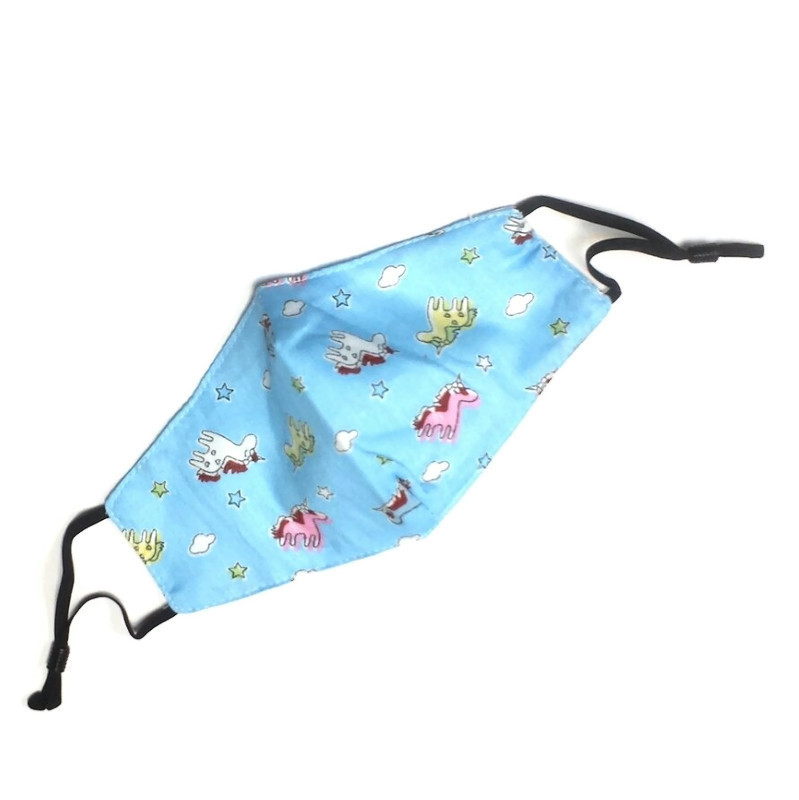 Kindermondkapje Happy Unicorn Blue