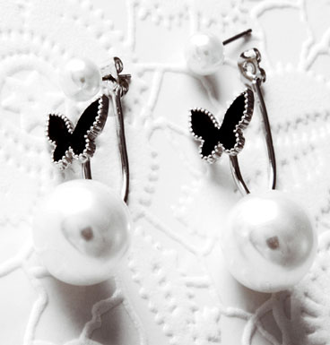 Earrings Double Dot and butterfly
