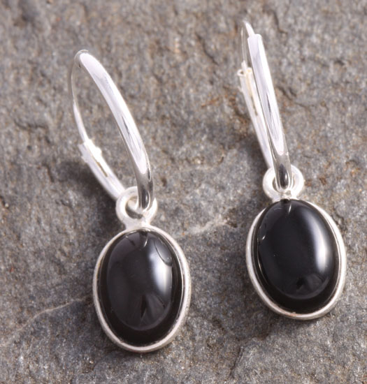 Silver Luck Charm Earring Onyx Oval