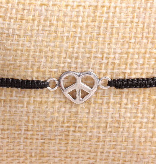 Zilver Peace of Love aan Pull Rope Armband