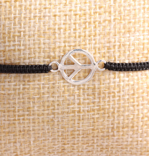 silver peace sign on Pull Rope Bracelet