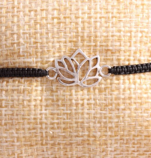 Silver Lotus on Pull Rope Bracelet