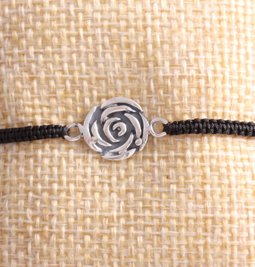 Silver Rose on Pull Rope Bracelet