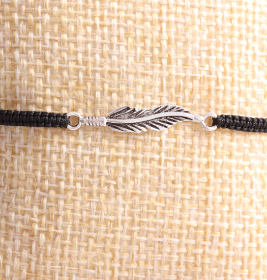 Silver Feather on Pull Rope Bracelet