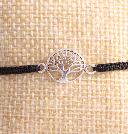 Zilveren Tree of Life aan pull rope armband