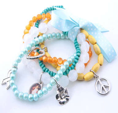 Multi bracelet blue bow & charms/my big hart