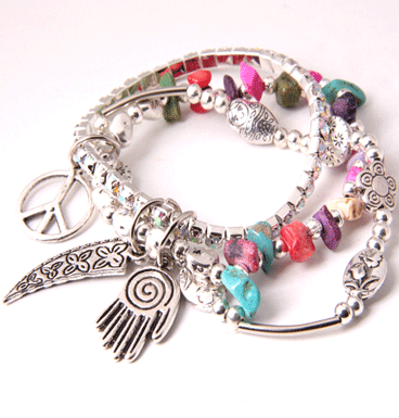 Armband glitter & charms - multi