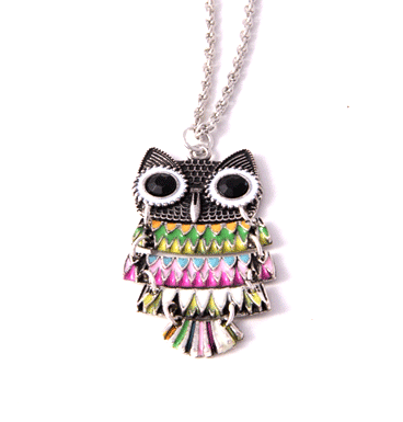 necklace dangling owl - multi